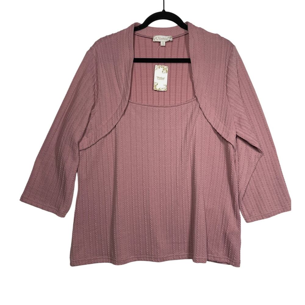 Suzanne Betro Weekend Square Neck 3/4 Sleeve Top Pink Mauve Sz 2X Office Casual